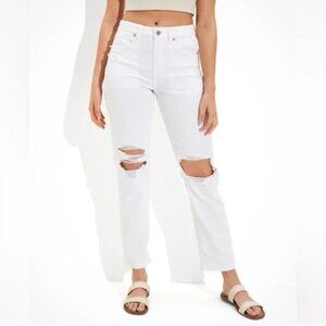 American Eagle Mom Straight Jean White Distressed Size 16L